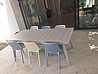 שולחן אלומיניום נפתח לגינה רגליים באלכסון 100x216/297 כולל 6 כיסאות פלסטיק