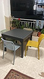 שולחן 90*90 ניפתח 1.80 כולל 4 כיסאות פלסטיק אלגנט פסים שולחן 90*90 ניפתח 1.80 כולל 4 כיסאות פלסטיק אלגנט פסים