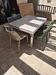 שולחן 100% אלומיניום 1.35 ניפתח 2.70 כולל 6 כיסאות פלסטיק שולחן 100% אלומיניום 1.35 ניפתח 2.70 כולל 6 כיסאות פלסטיק